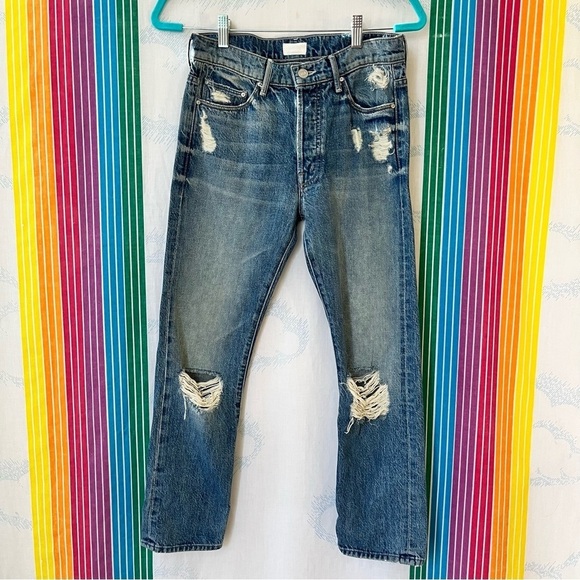 MOTHER the vagabond crop in hijacking the runway rigid denim jeans distressed - Picture 1 of 9